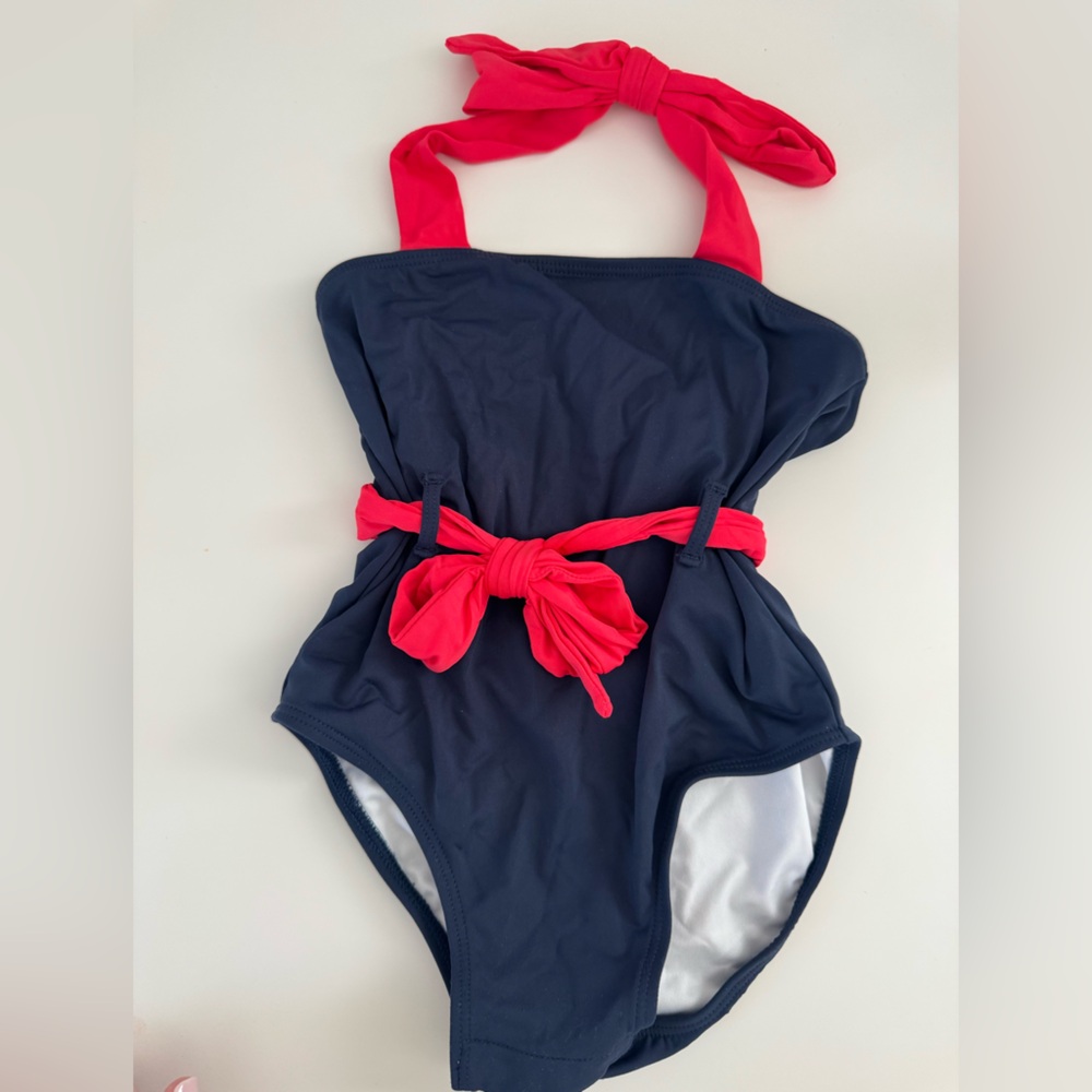 The Beaufort Bonnet Company Navy and Hot Pink One-Piece Girls Swimsuit
